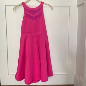 Fuchsia girls dress 14, purpleish mesh at bodice. Nickie Lew, back zip, unlined.
